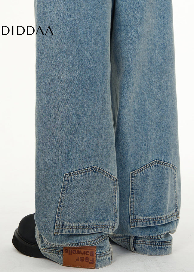 Blue Inverted Design Wide Leg Jeans - Men’s Jeans