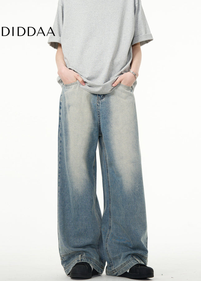 Blue Inverted Design Wide Leg Jeans - Men’s Jeans