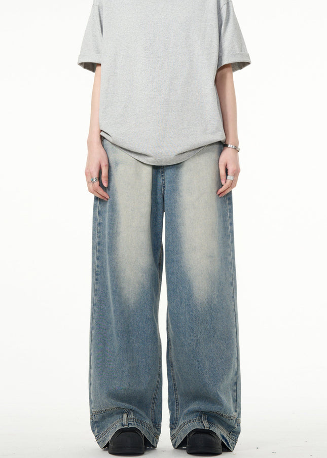 Blue Inverted Design Wide Leg Jeans - Men’s Jeans