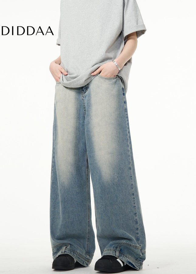 Blue Inverted Design Wide Leg Jeans - Men’s Jeans