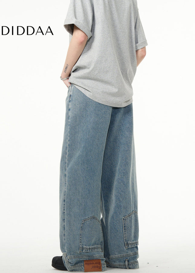 Blue Inverted Design Wide Leg Jeans - Men’s Jeans