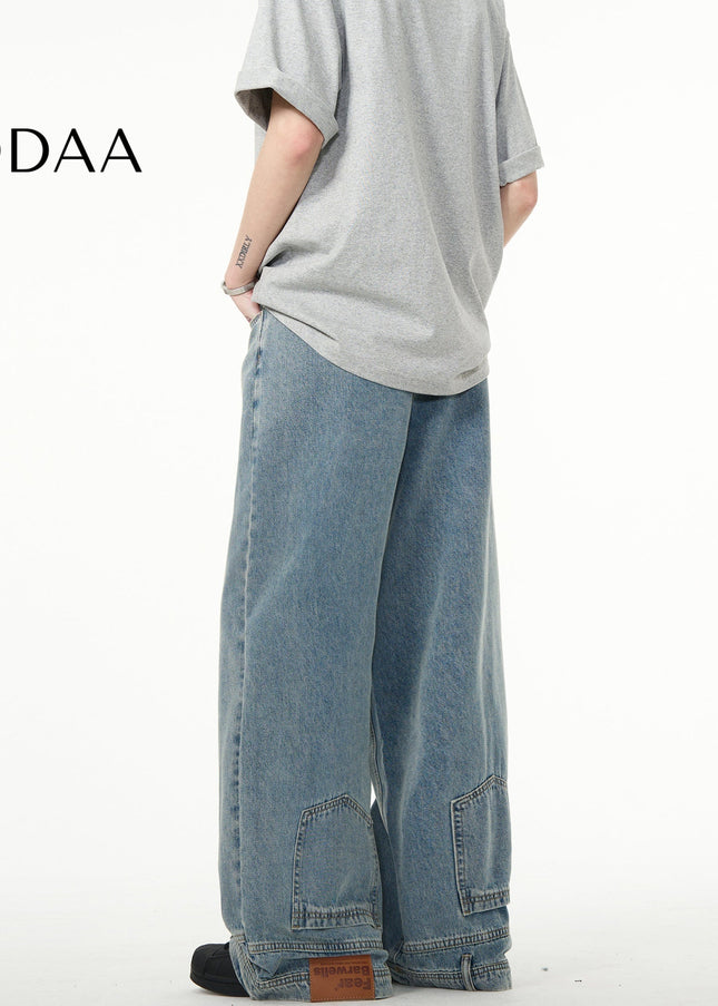 Blue Inverted Design Wide Leg Jeans - XS / Mid Blue - Men’s Jeans
