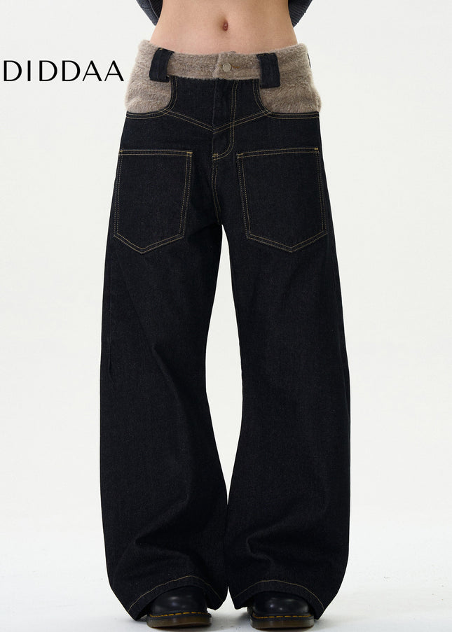 Blue Loose Curved Scimitar Pants with Patchwork Design - Men’s Jeans
