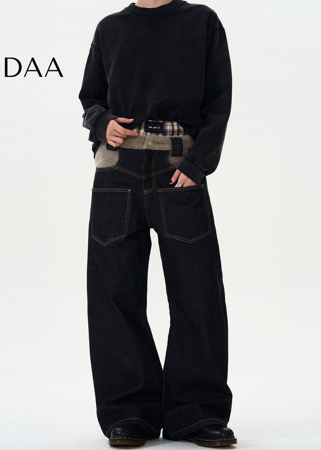 Blue Loose Curved Scimitar Pants with Patchwork Design - S / Black - Men’s Jeans