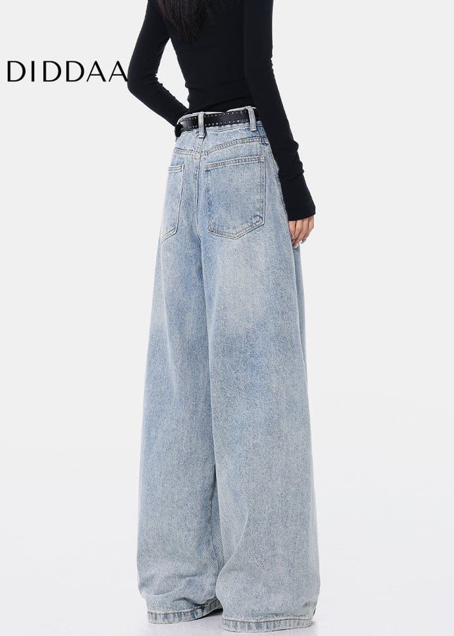 Blue Loose Drap High Waist Wide-Leg Jeans for Women - Women’s Jeans