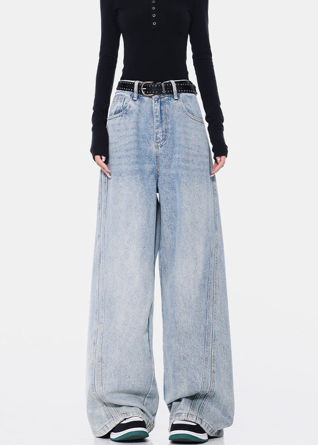 Blue Loose Drap High Waist Wide-Leg Jeans for Women - Women’s Jeans