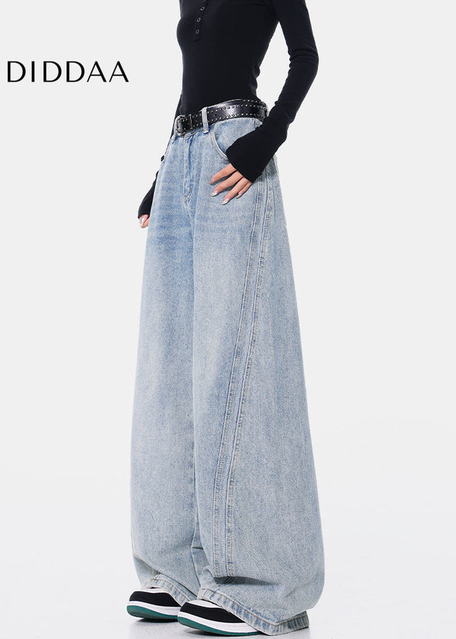 Blue Loose Drap High Waist Wide-Leg Jeans for Women - Women’s Jeans