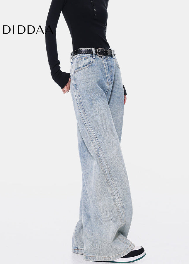 Blue Loose Drap High Waist Wide-Leg Jeans for Women - Women’s Jeans