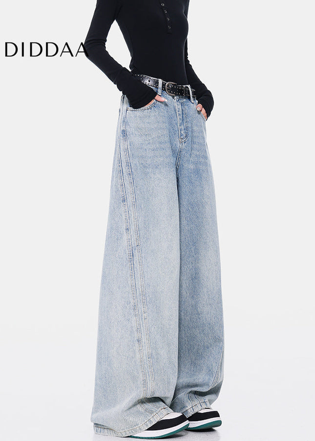 Blue Loose Drap High Waist Wide-Leg Jeans for Women - Women’s Jeans