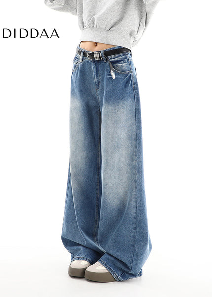 Blue Loose Drape Wide-Leg Jeans Women’s Spring 2025 - Women’s Jeans