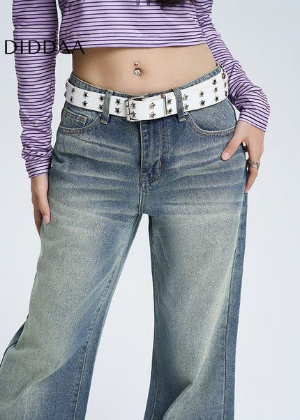 Blue Loose Fit Retro Flared Pants for Women - Women’s Jeans