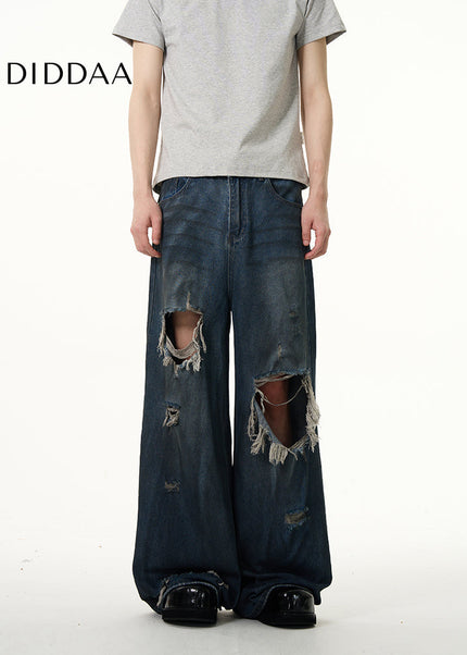 Blue Loose Fit Ripped Jeans for Couples by Tail Lang - Women’s Jeans