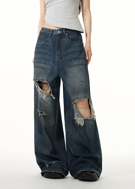 Blue Loose Fit Ripped Jeans for Couples by Tail Lang - Women’s Jeans