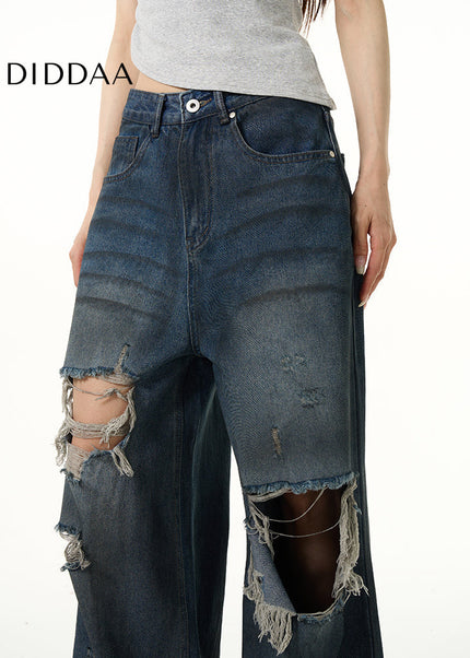 Blue Loose Fit Ripped Jeans for Couples by Tail Lang - Women’s Jeans