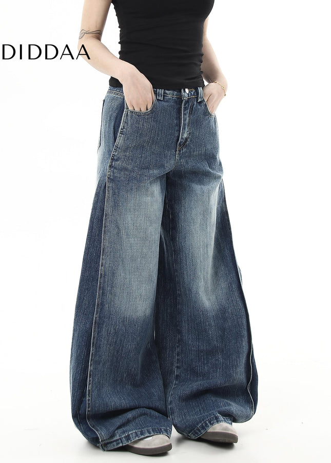 Blue Loose Fit Slub Wash Machetar Jeans for Everyone - Women’s Jeans