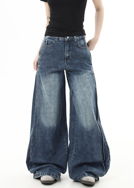 Blue Loose Fit Slub Wash Machetar Jeans for Everyone - Women’s Jeans