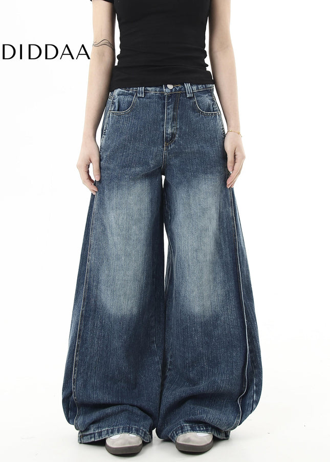 Blue Loose Fit Slub Wash Machetar Jeans for Everyone - Women’s Jeans