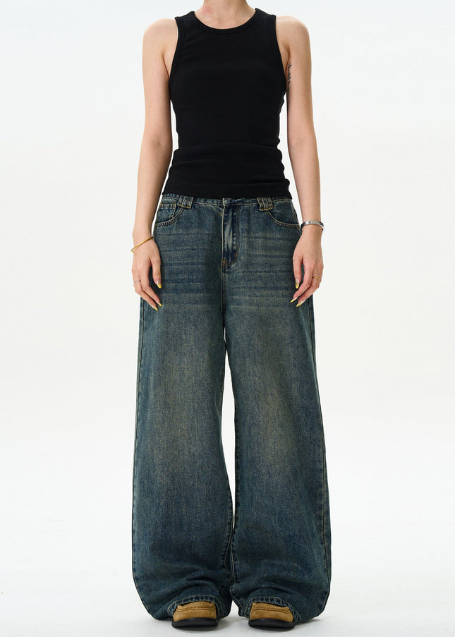 Blue Loose Fit Vintage Wash Jeans for Men and Women - Men’s Jeans