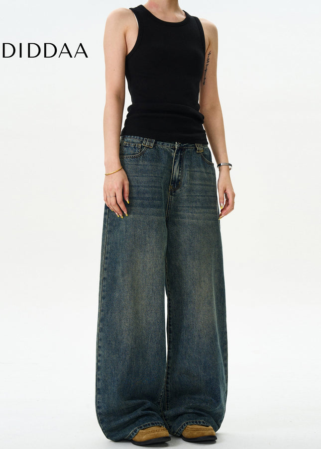 Blue Loose Fit Vintage Wash Jeans for Men and Women - Men’s Jeans