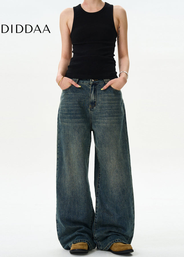 Blue Loose Fit Vintage Wash Jeans for Men and Women - Men’s Jeans