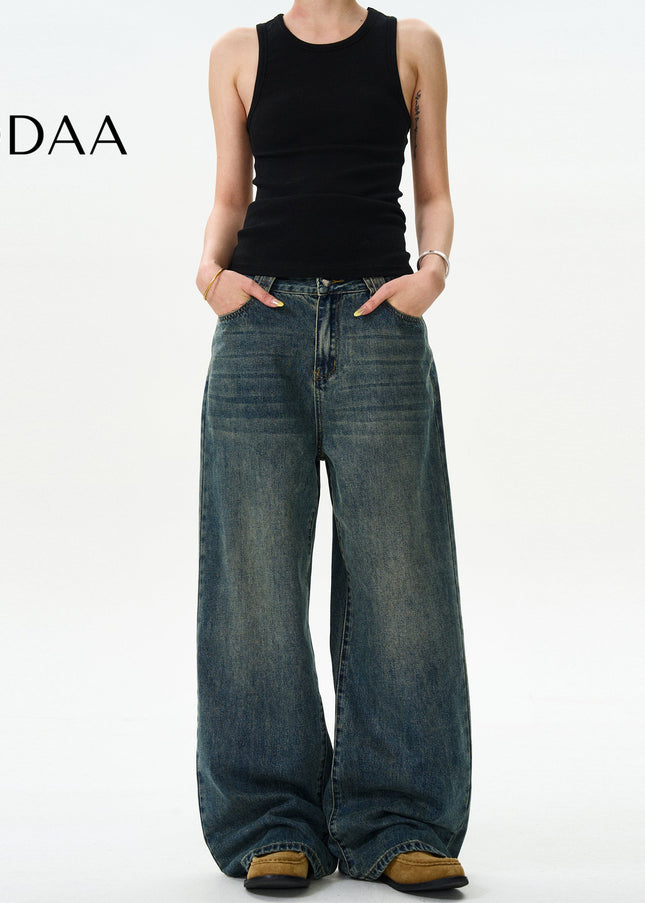 Blue Loose Fit Vintage Wash Jeans for Men and Women - S / Mid Blue - Men’s Jeans