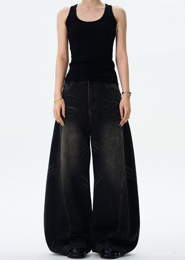 Blue Loose Fit Vintage Whisker Jeans for Men and Women - Men’s Jeans