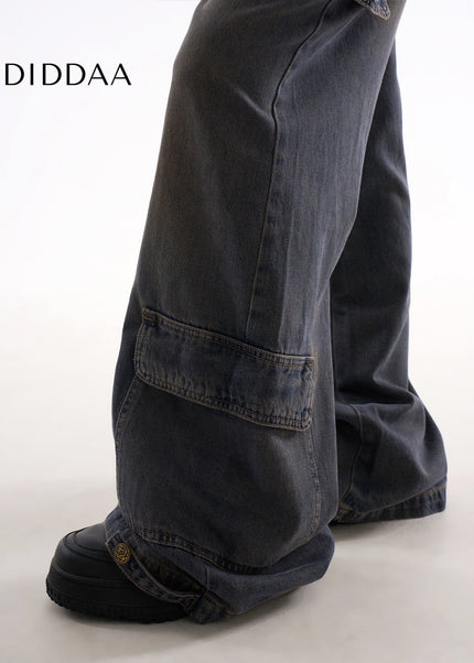 Blue Multi-Pocket Slimming Wide Leg Cargo Pants - Women’s Jeans