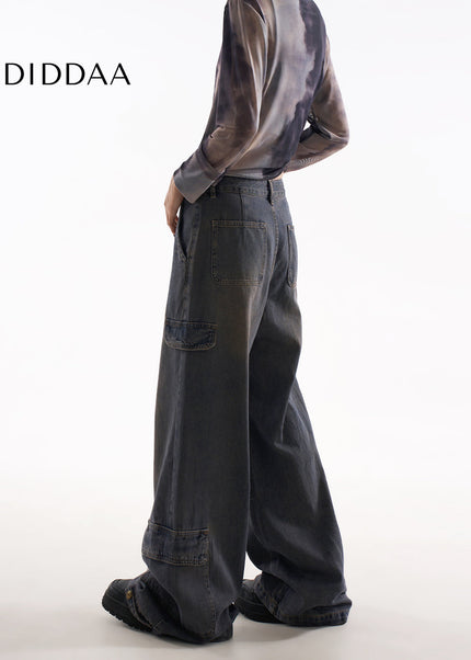 Blue Multi-Pocket Slimming Wide Leg Cargo Pants - Women’s Jeans
