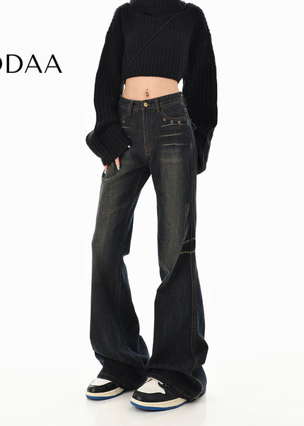 Blue Niche Slim Retro Bootcut Jeans for Women - S / Dark Grey - Women’s Jeans