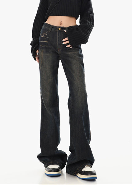 Blue Niche Slim Retro Bootcut Jeans for Women - Women’s Jeans