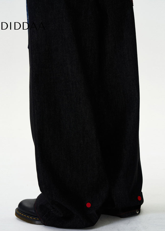 Blue Patchwork Design Casual Wide-Leg Jeans for Men - Men’s Jeans