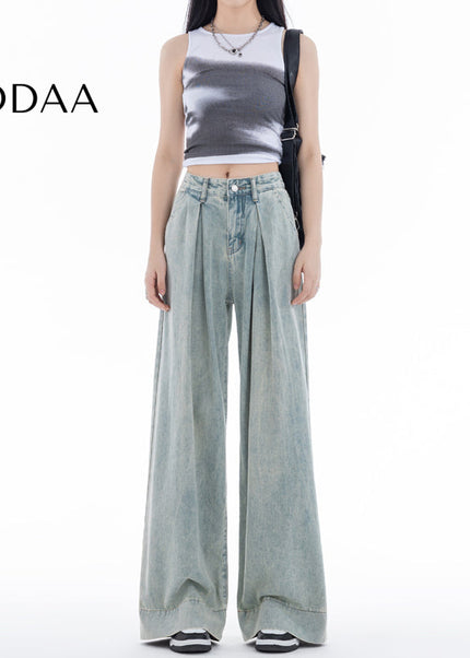 Blue Pleated Loose Fit American Straight-Leg Jeans - XS / Light Blue - Women’s Jeans