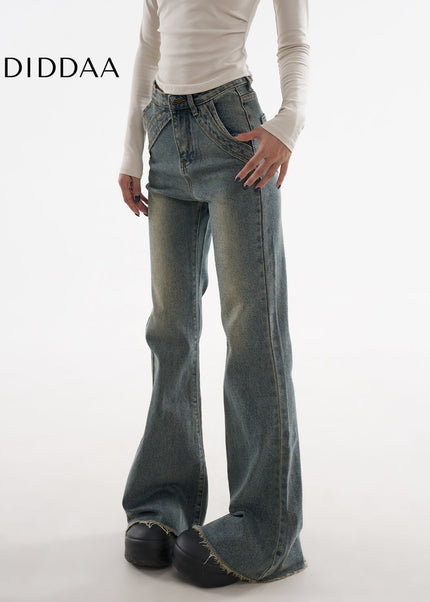 Blue Raw Edged Low Rise Flared Jeans for Women - Women’s Jeans