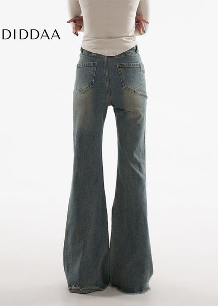Blue Raw Edged Low Rise Flared Jeans for Women - Women’s Jeans