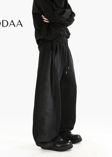 Blue Retro Distressed Loose Wide-leg Sweatpants - S / Black - Unisex Sweatpants