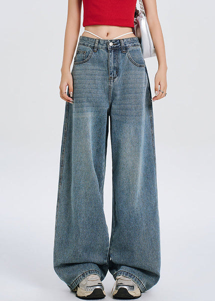 Blue Retro Embroidery Wide-Leg Pants Women’s Slim Jeans - Women’s Jeans