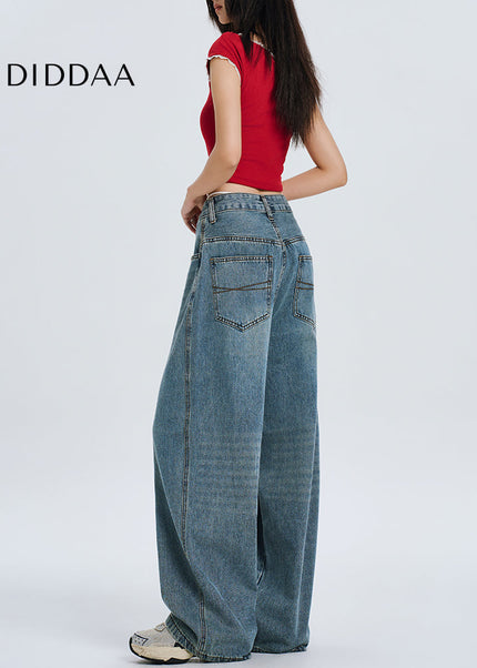 Blue Retro Embroidery Wide-Leg Pants Women’s Slim Jeans - Women’s Jeans