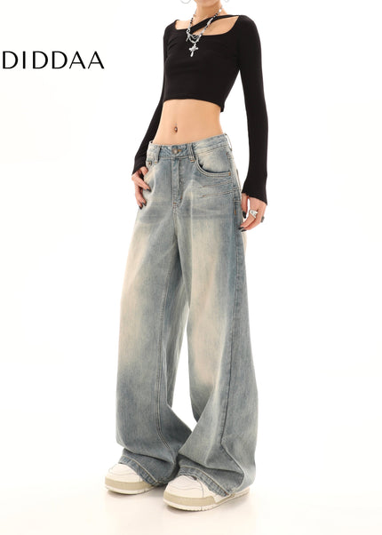 Blue Retro Loose-Fit Straight-Leg Jeans - Women’s Jeans