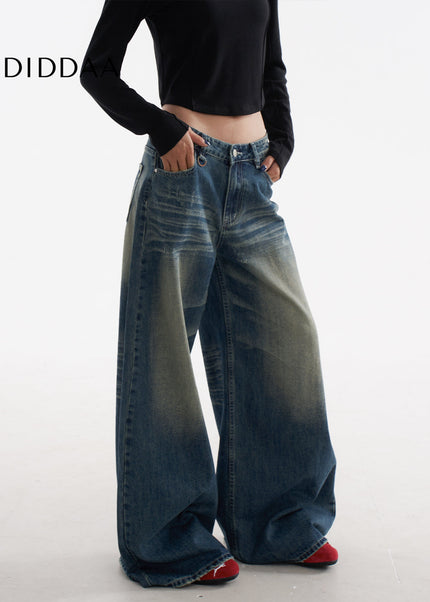 Blue Retro Loose Wide Leg Jeans - Women’s Jeans