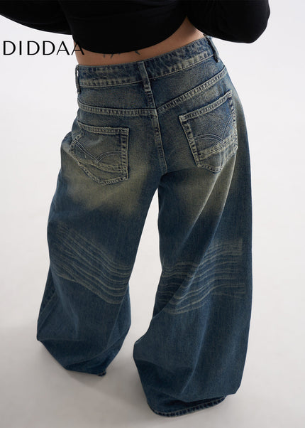 Blue Retro Loose Wide Leg Jeans - Women’s Jeans