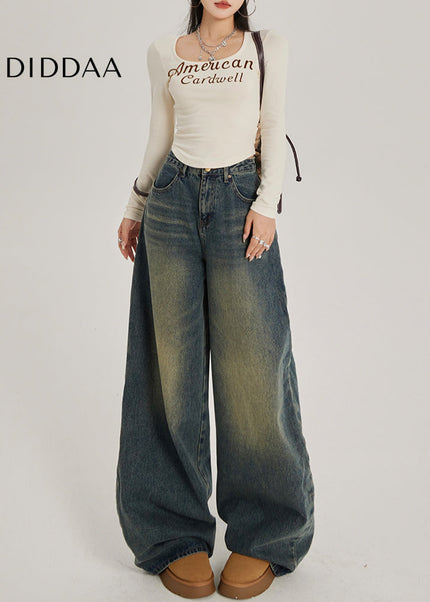 Blue Retro Nostalgic High-Waisted Wide-Leg Jeans - Women’s Jeans