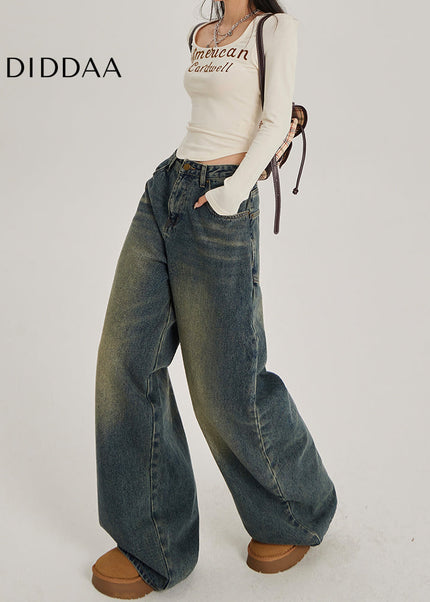 Blue Retro Nostalgic High-Waisted Wide-Leg Jeans - Women’s Jeans
