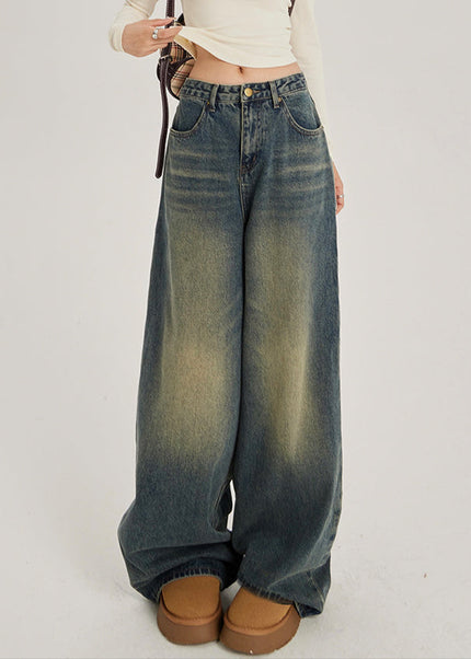 Blue Retro Nostalgic High-Waisted Wide-Leg Jeans - Women’s Jeans