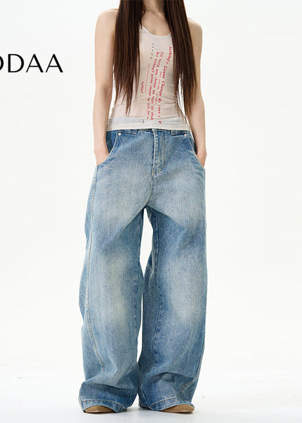 Blue Retro Slub Pattern Scimitar Pants - S / Mid Blue - Women’s Jeans