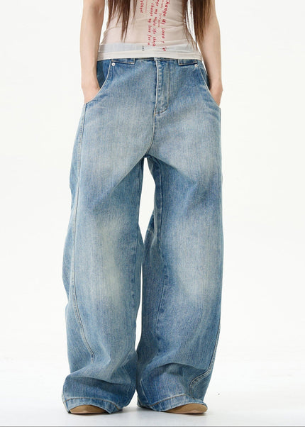 Blue Retro Slub Pattern Scimitar Pants - Women’s Jeans