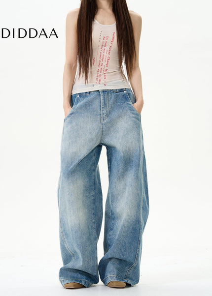Blue Retro Slub Pattern Scimitar Pants - Women’s Jeans