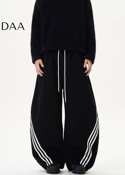 Blue Retro Stripe Draped Scimitar Sweatpants - S / Black - Unisex Sweatpants