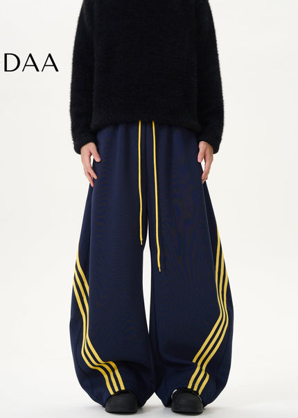 Blue Retro Stripe Draped Scimitar Sweatpants - S / Dark Blue - Unisex Sweatpants