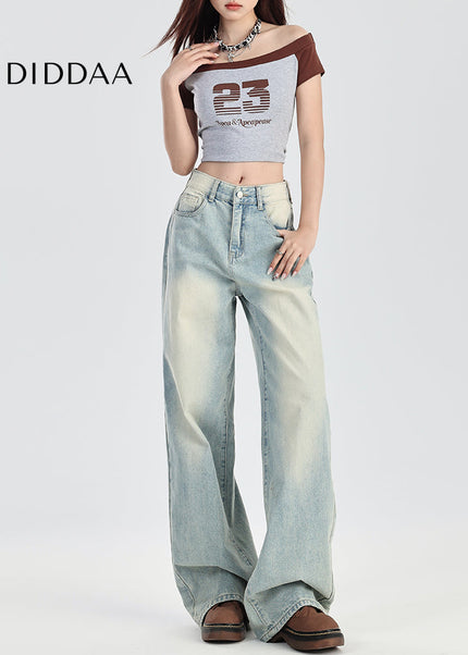 Blue Retro Wash Loose High-Waisted Wide-Leg Jeans - Women’s Jeans