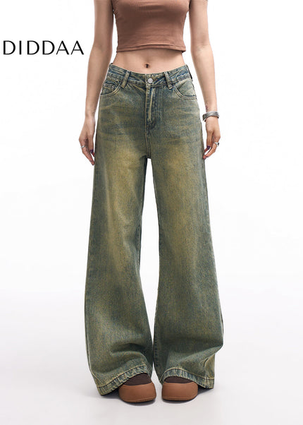 Blue Retro Washed Loose Straight-Leg Jeans - Women’s Jeans